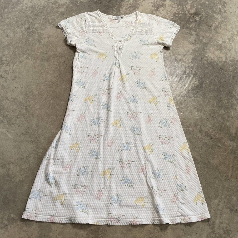 Oscar De‎ La Renta Nightgown Womens Sz Small Floral Cotton Short Sleeve Long